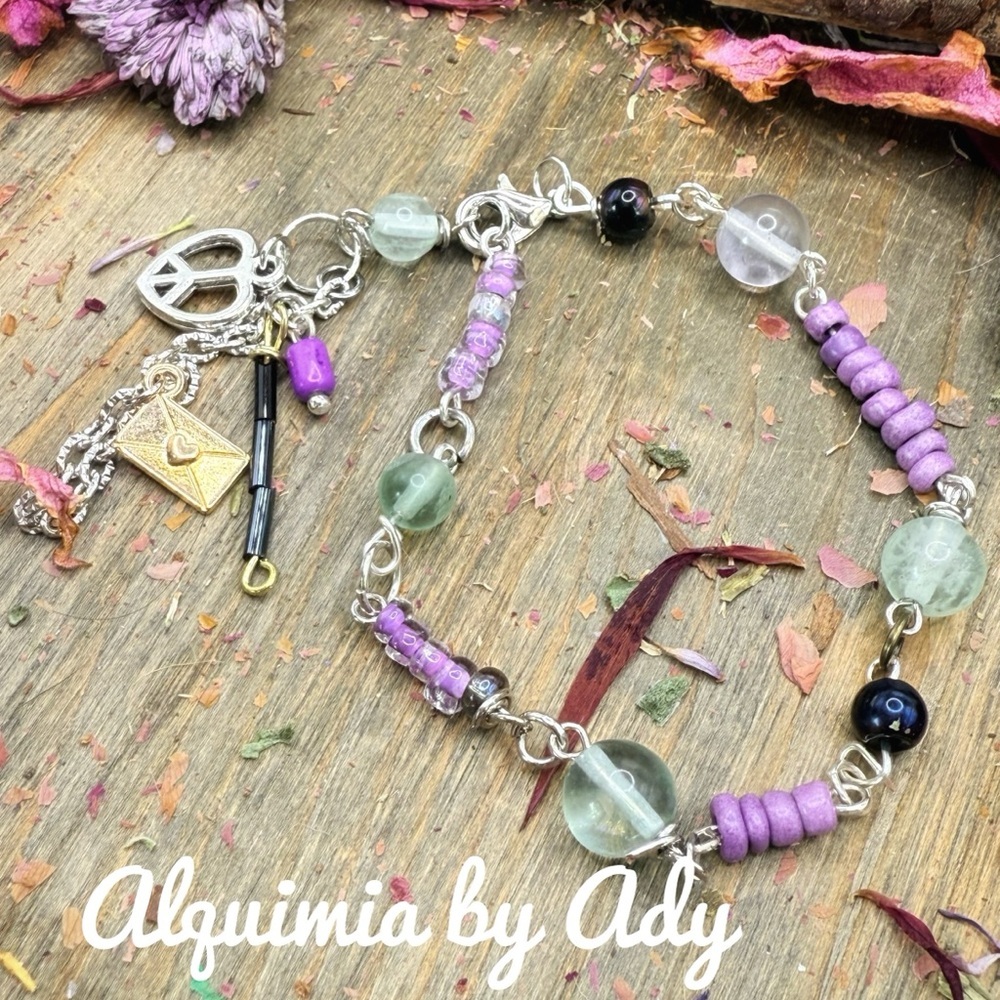 Beaded chain silver and green fluorite adjustable dainty bracelet